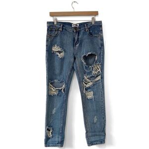 One X One Teaspoon NWT Blue Awesome Baggies Distressed StraightLeg Jeans Size 28
